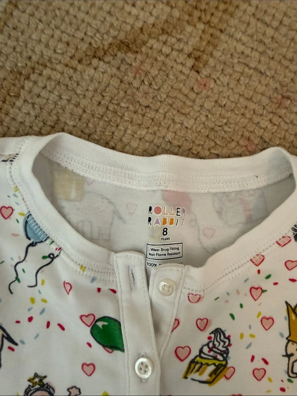 Kids White Birthday Animal Print Pajama Set Roller Rabbit- Size 8